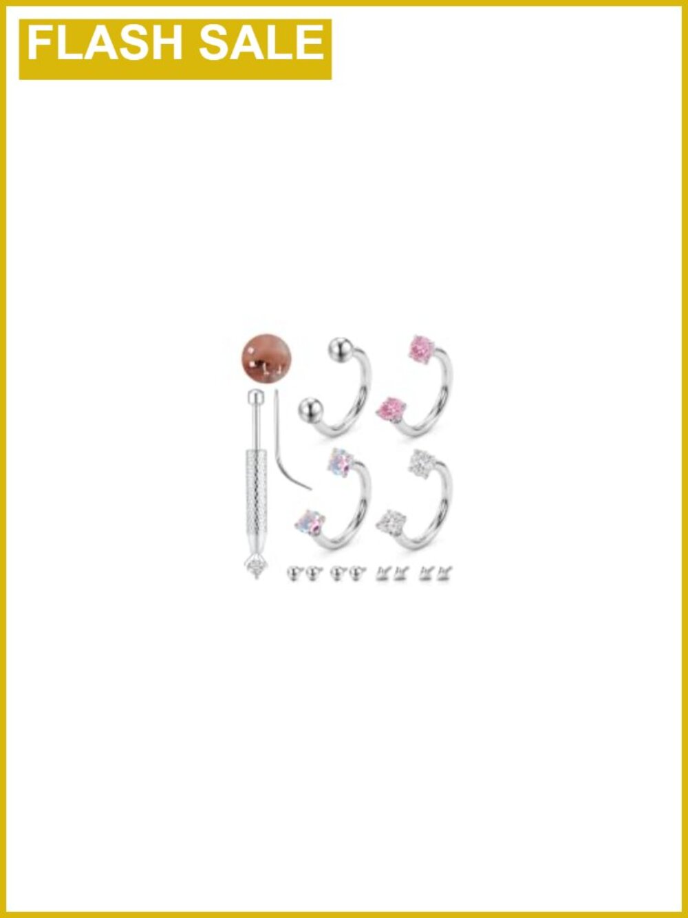 316L Stainless Steel Horseshoe Nose Rings 16G Septum Piercing Set